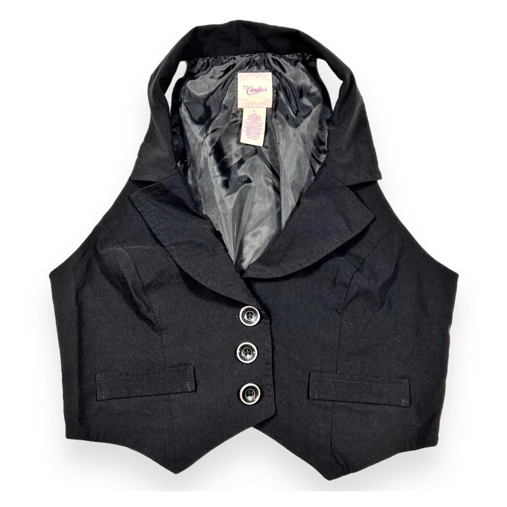 Candie’s Black Tuxedo Cropped Y2K Vest